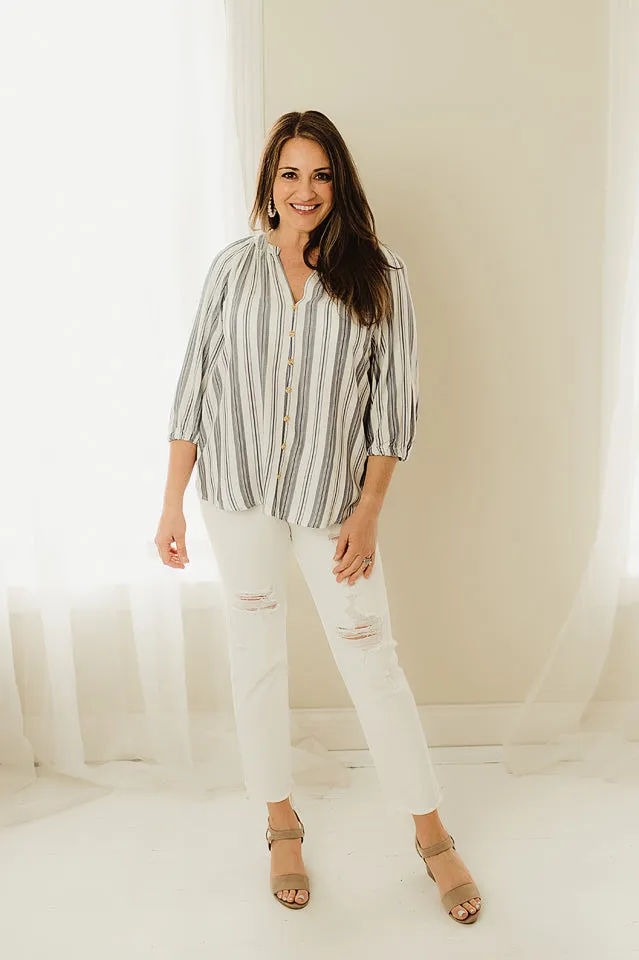3/4 Raglan Sleeve Button Down