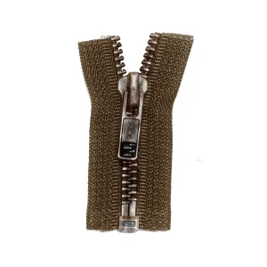 #5 Metal, Brown, 36" YKK Separating Bomber Jacket Zipper with Antique Brass Teeth, #6BJ-36-BRO-ANT