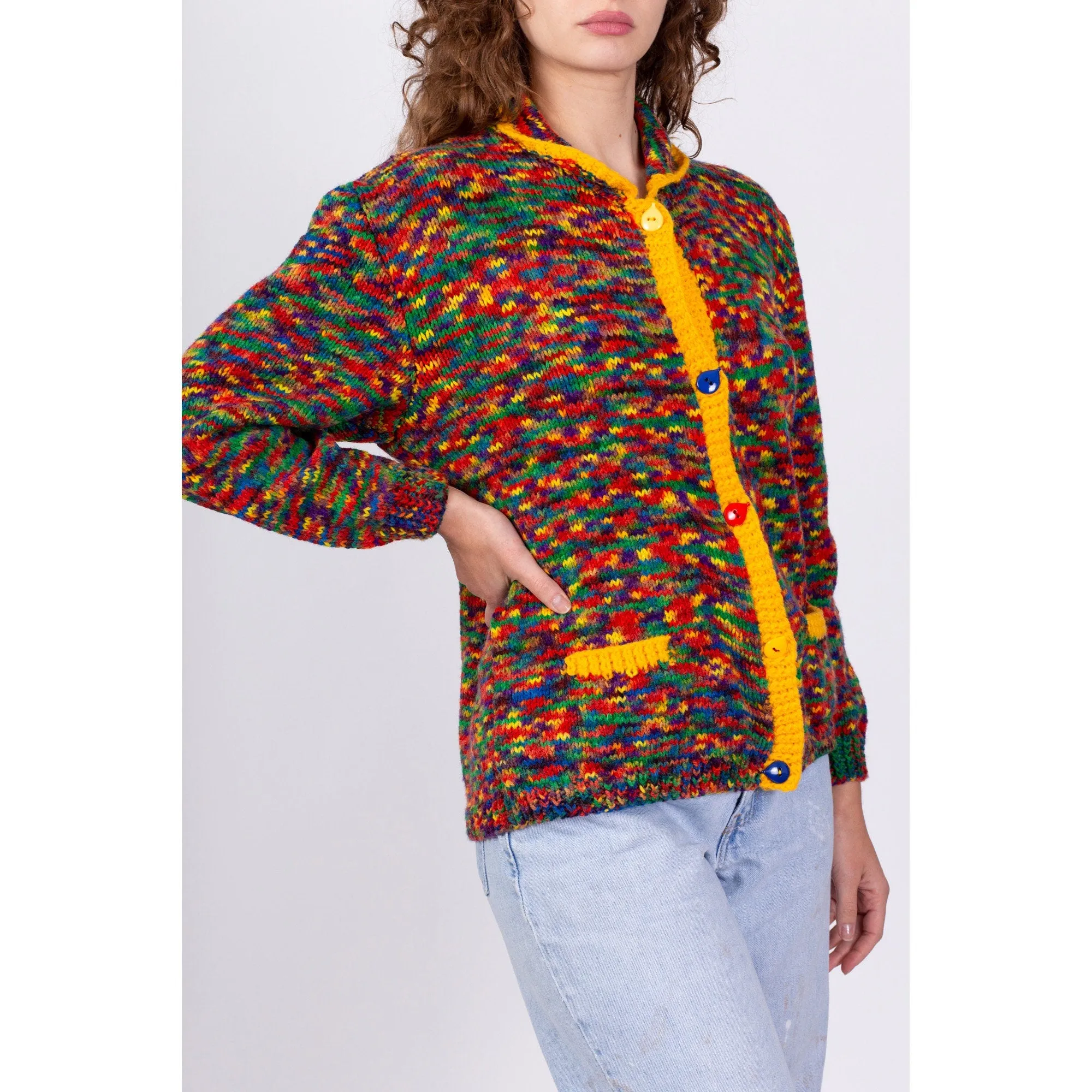 80s Rainbow Space Dye Cardigan - Medium