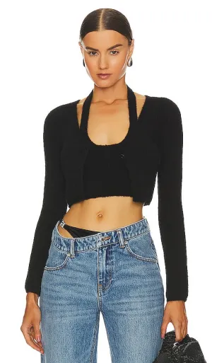 Alexander Wang Twinset Long Sleeve Halter Cardigan in Black