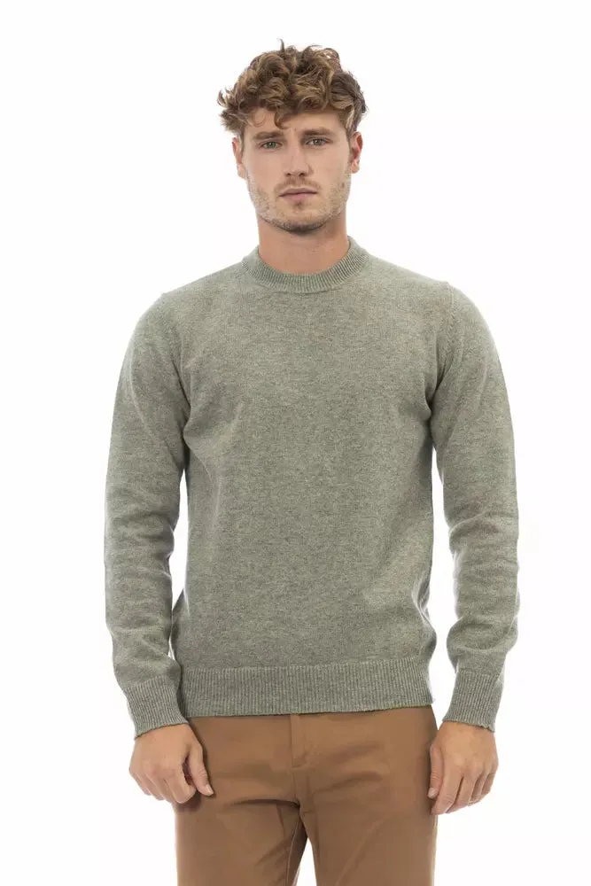 Alpha Studio Elegant Crewneck Wool Sweater in Lush Green