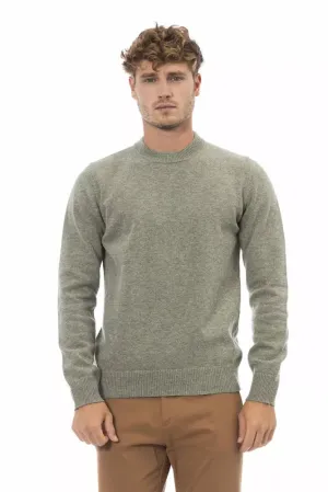 Alpha Studio Elegant Crewneck Wool Sweater in Lush Green