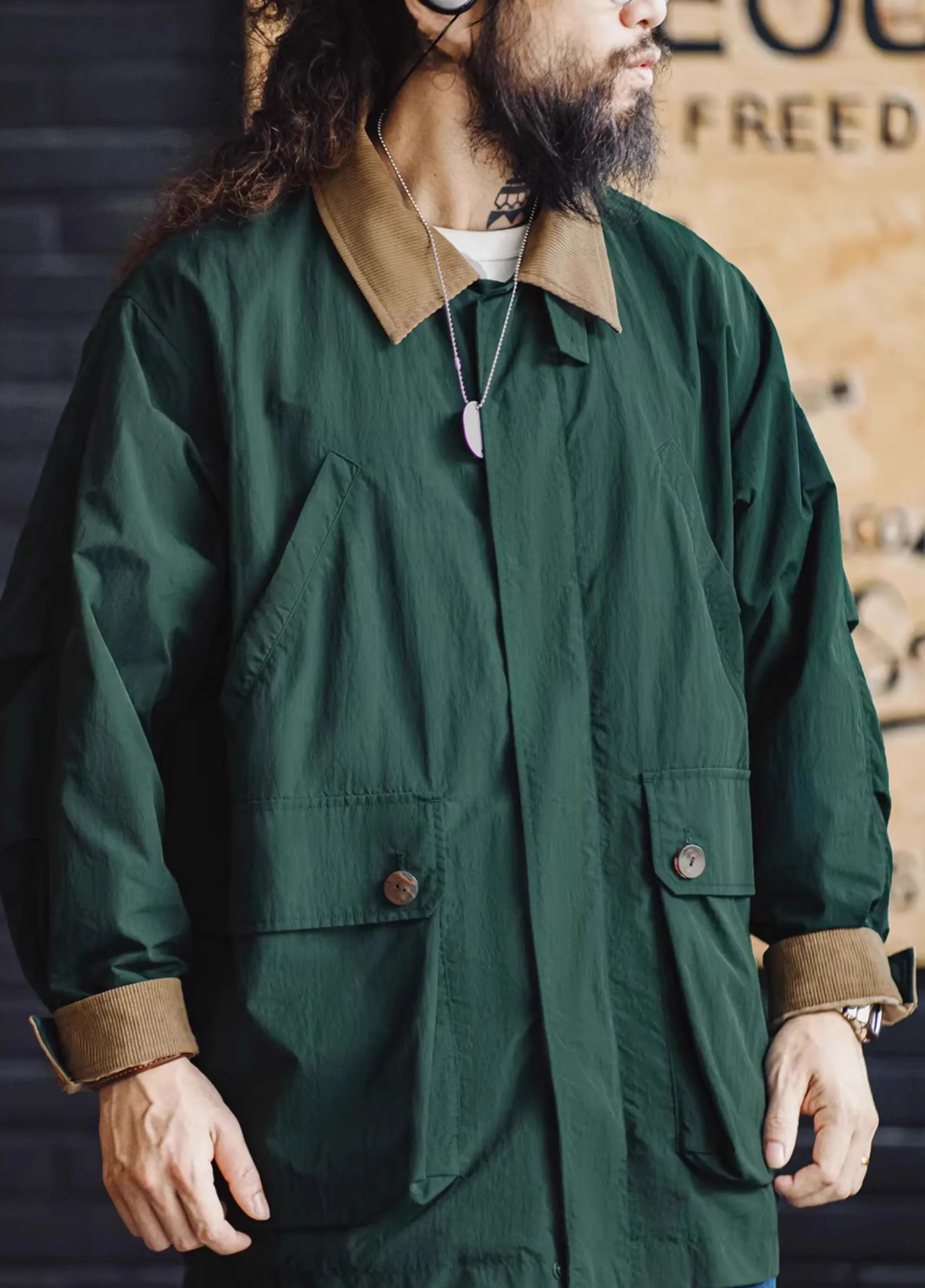 American Retro Multi-Pocket Hunting Contrast Windbreaker Men's Jacket