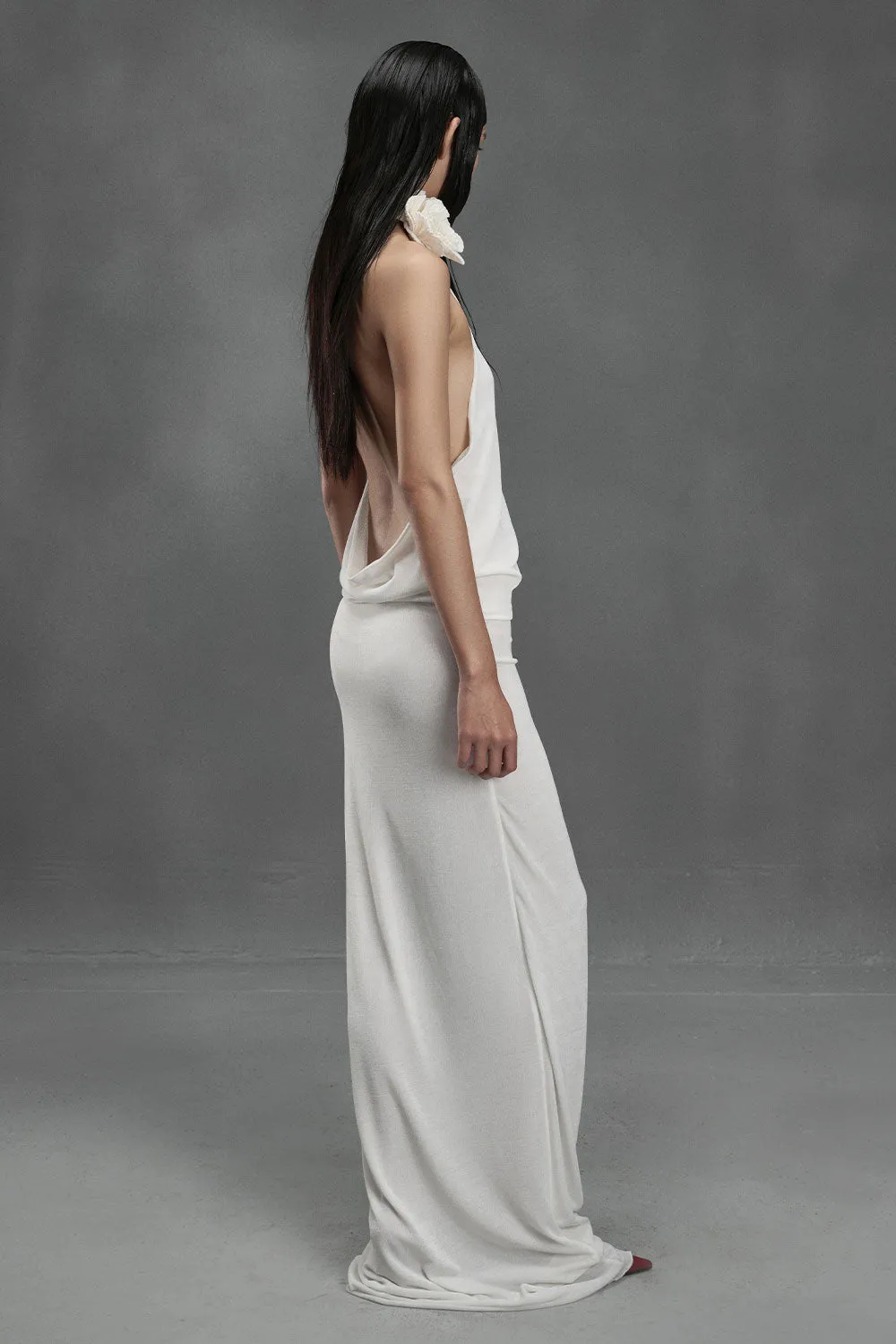 Anchovy Blouson One Shoulder Spandex Floor Length Dress