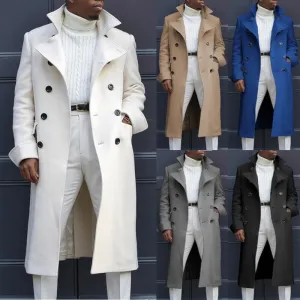 Autumn Mens Double Row Suit Jacket  Solid Color Long Sleeve Casual Business Blazer Coat Fashion Lapel Windbreaker Plus Size