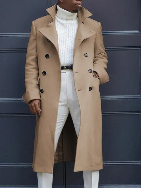 Autumn Mens Double Row Suit Jacket  Solid Color Long Sleeve Casual Business Blazer Coat Fashion Lapel Windbreaker Plus Size