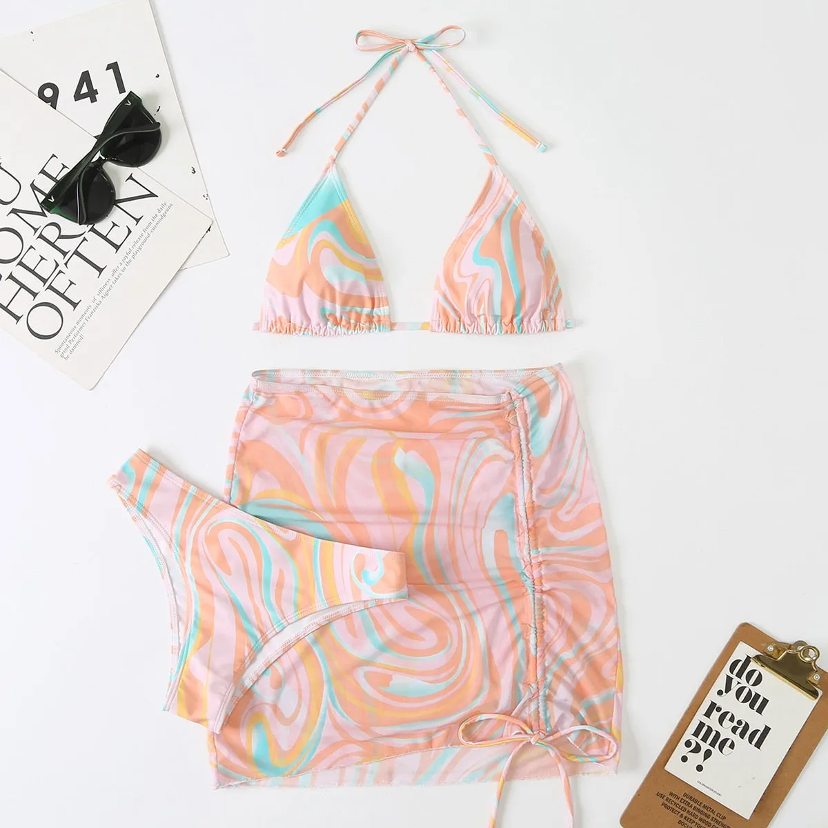 Bali Dreams 3-teiliges Bikini-Set mit Cover-Up-Rock 