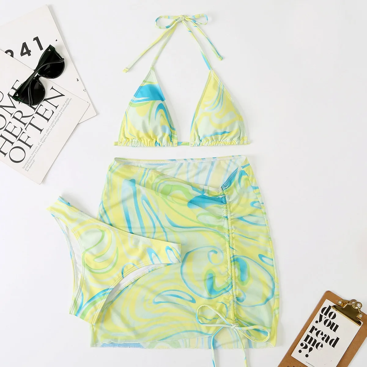 Bali Dreams 3-teiliges Bikini-Set mit Cover-Up-Rock 