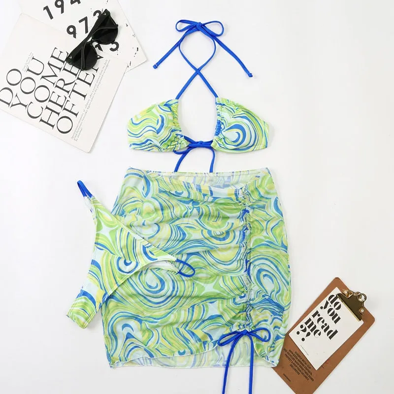 Bali Dreams 3-teiliges Bikini-Set mit Cover-Up-Rock 