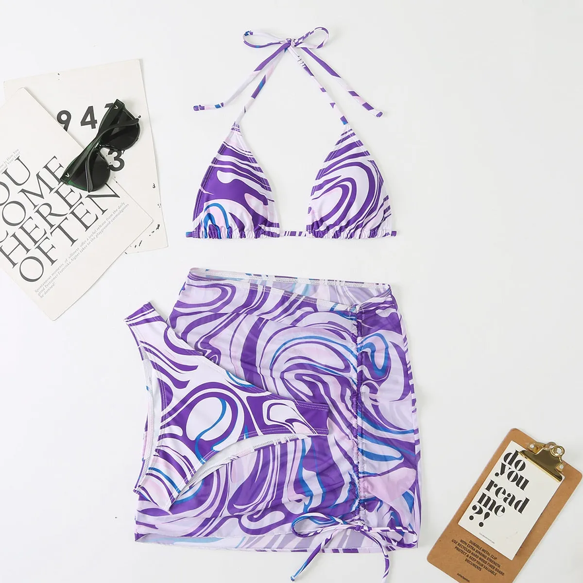 Bali Dreams 3-teiliges Bikini-Set mit Cover-Up-Rock 