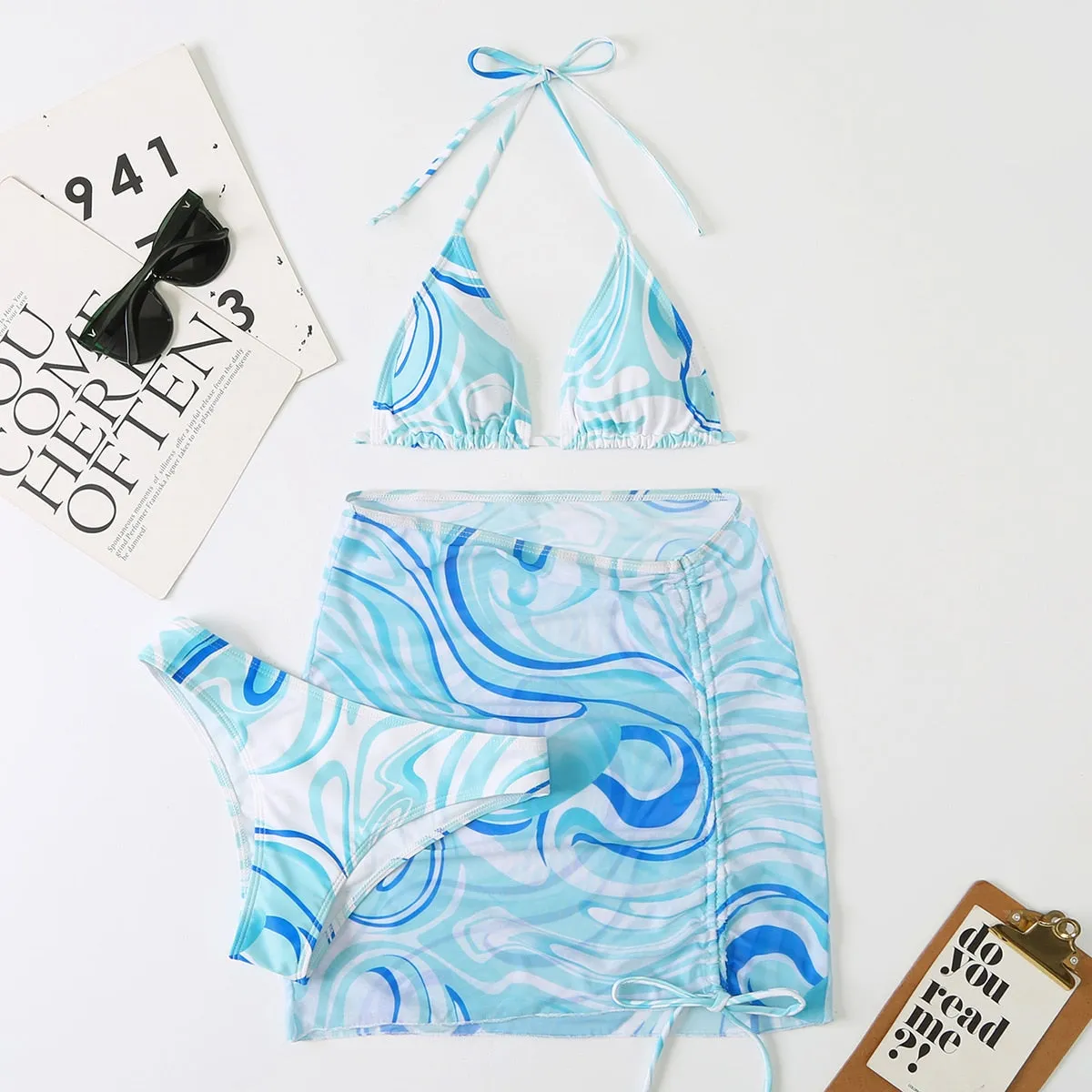 Bali Dreams 3-teiliges Bikini-Set mit Cover-Up-Rock 