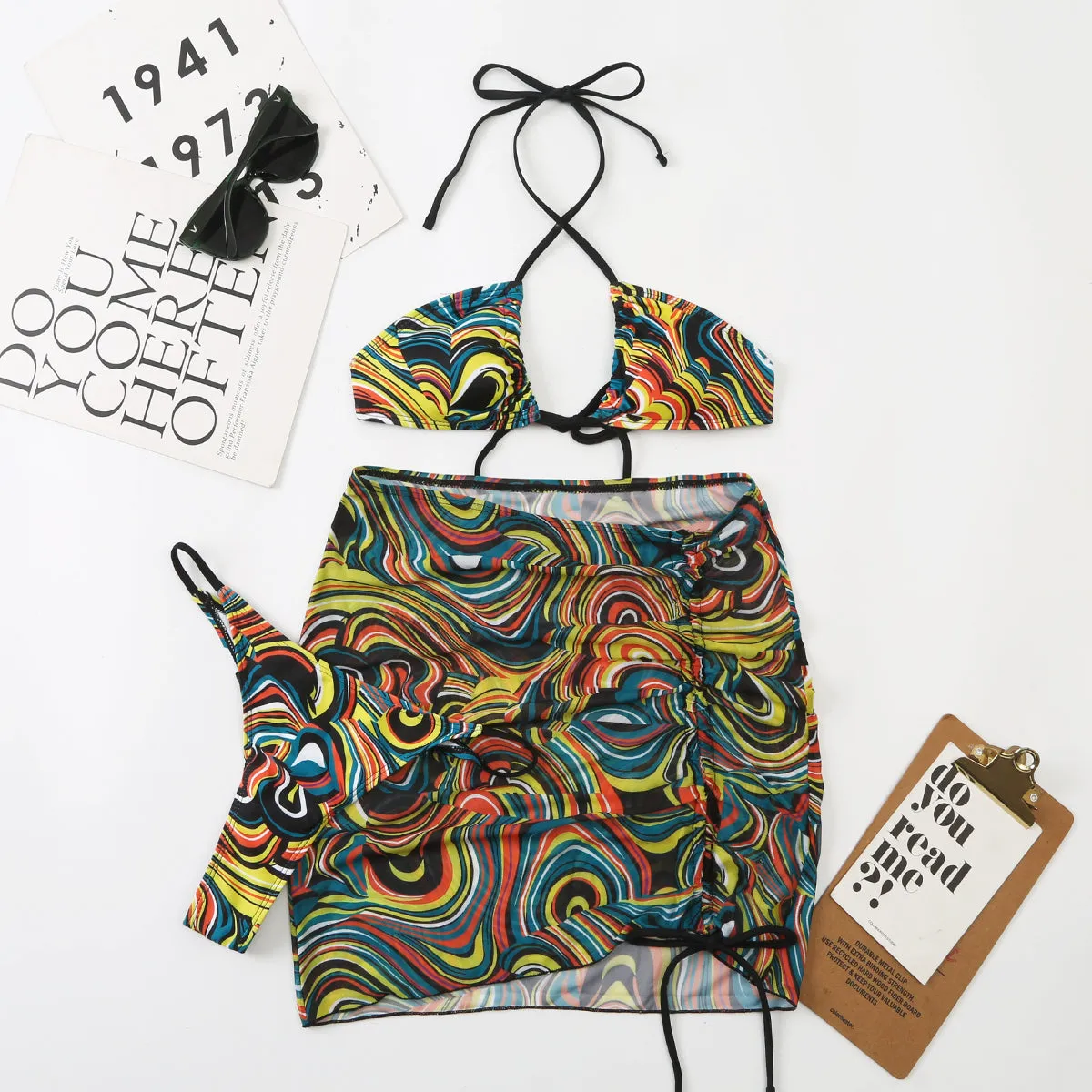Bali Dreams 3-teiliges Bikini-Set mit Cover-Up-Rock 