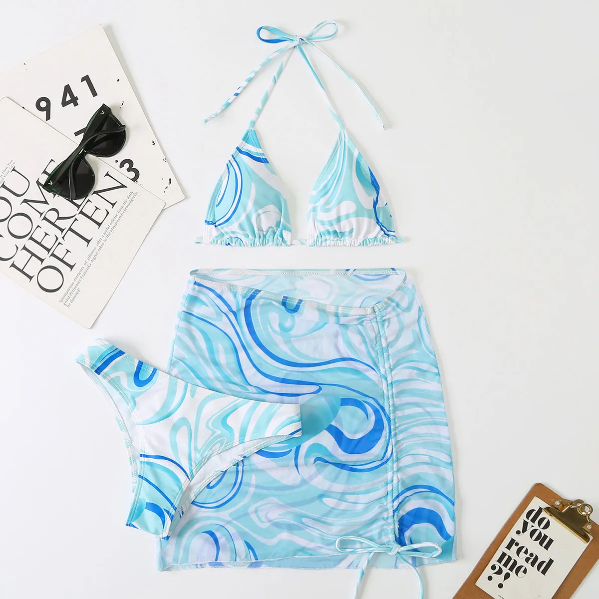 Bali Dreams 3-teiliges Bikini-Set mit Cover-Up-Rock 