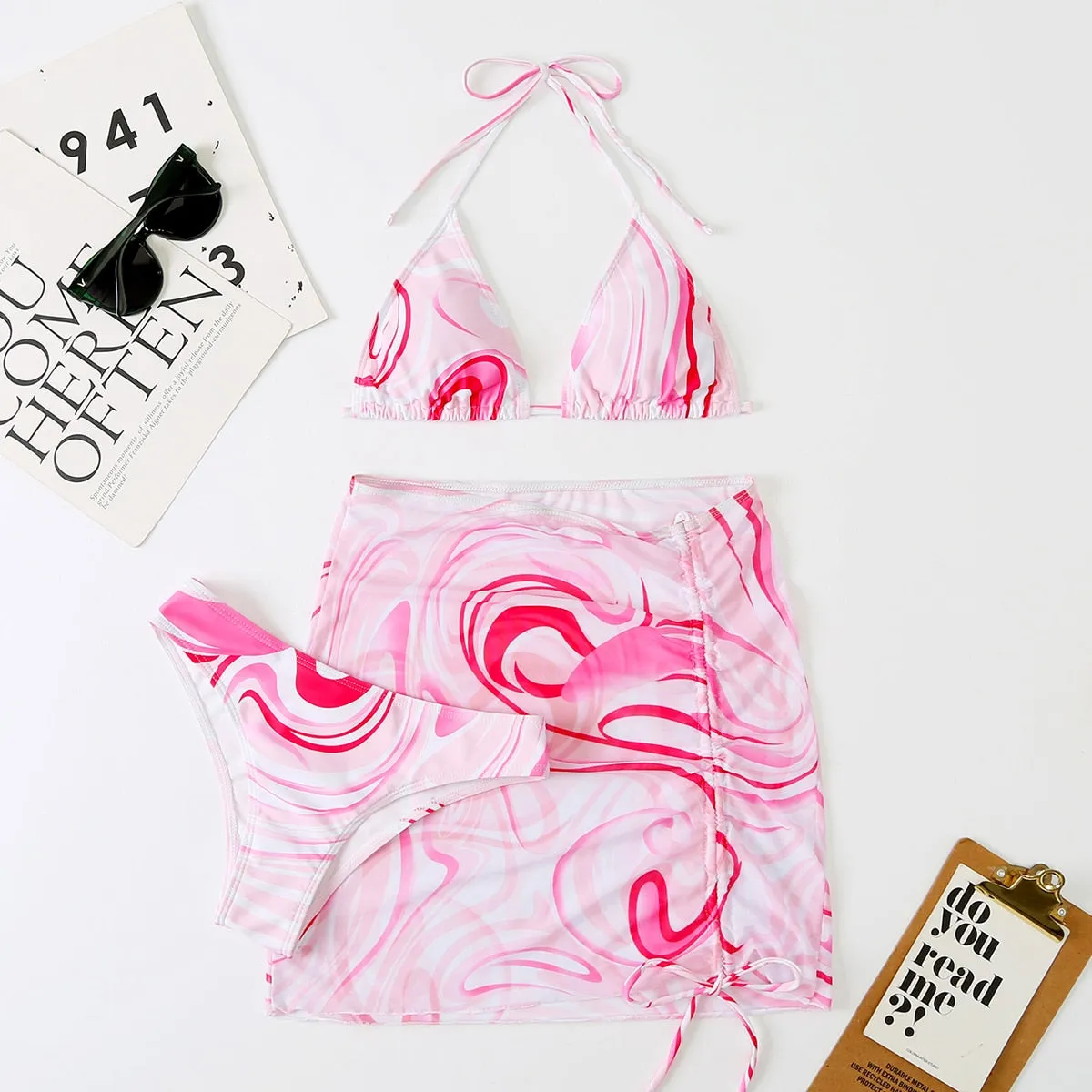 Bali Dreams 3-teiliges Bikini-Set mit Cover-Up-Rock 