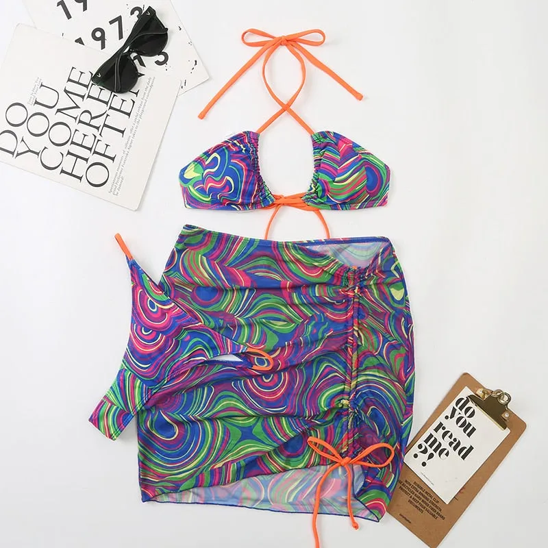Bali Dreams 3-teiliges Bikini-Set mit Cover-Up-Rock 