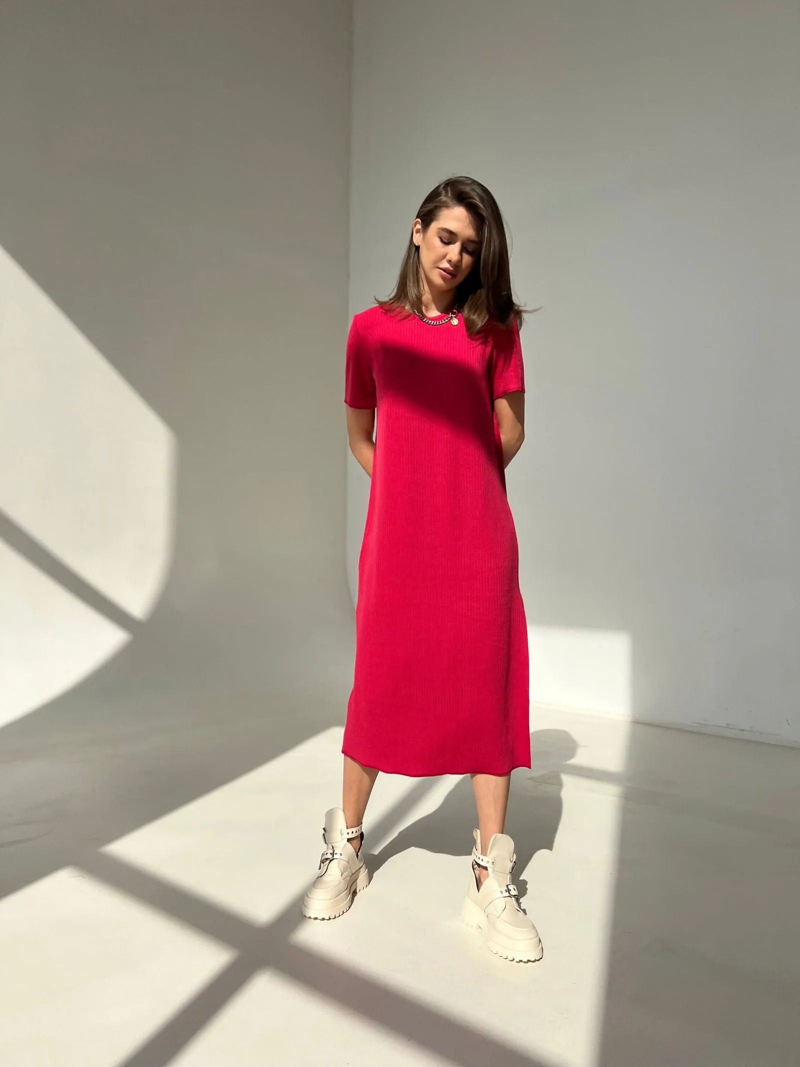 Berry Blush strawberry cotton ribbed dress