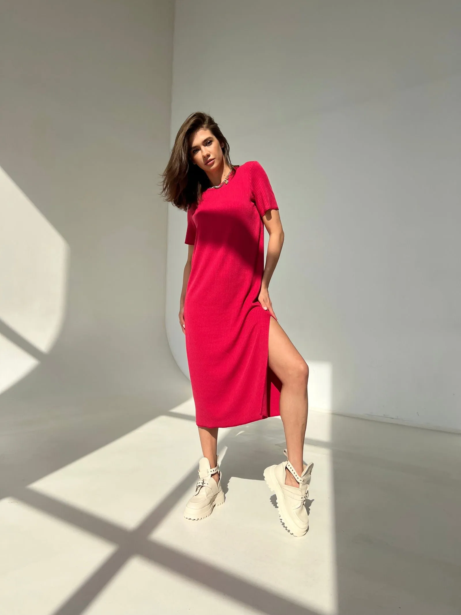 Berry Blush strawberry cotton ribbed dress
