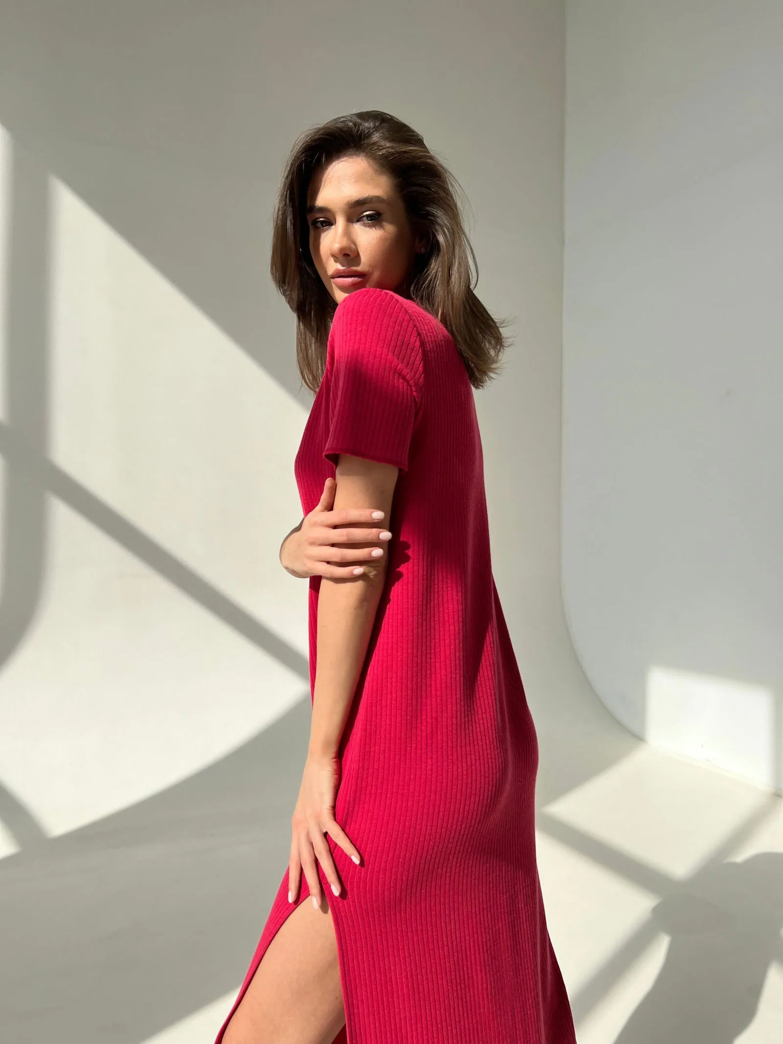 Berry Blush strawberry cotton ribbed dress
