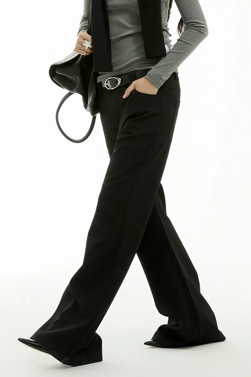 Black Low-Rise Tailored Flare Pants