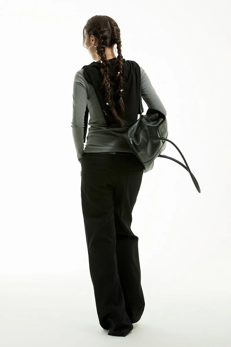 Black Low-Rise Tailored Flare Pants