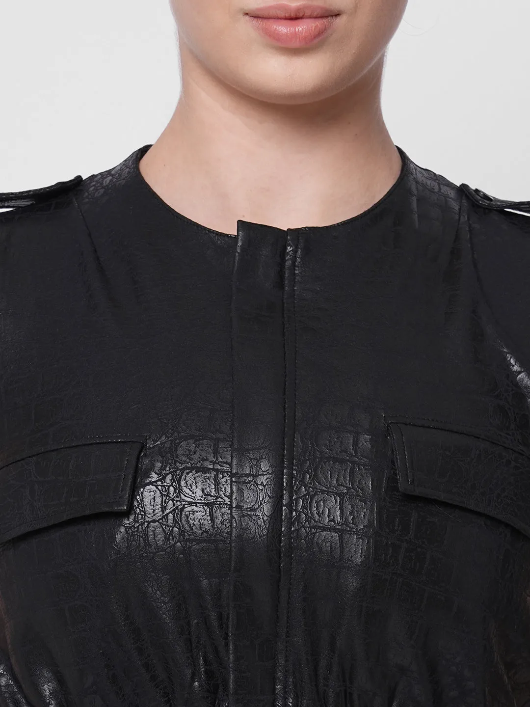 Black Luxe print sporty sleeveless peplum jacket