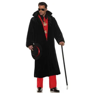 Black Pimp Full Length Plush Coat Men's Costume