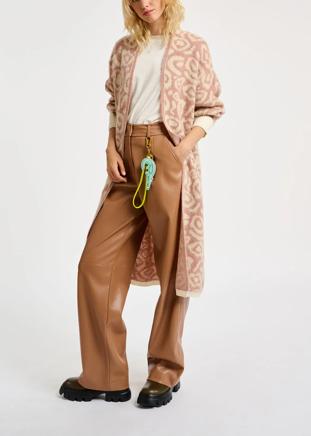 Camel leather straight-leg pants