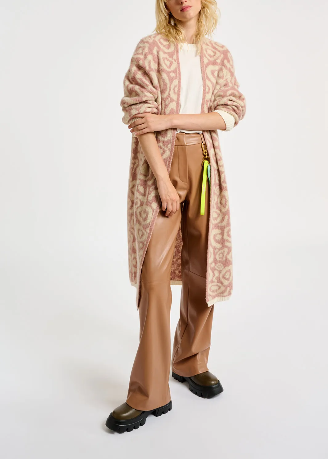 Camel leather straight-leg pants