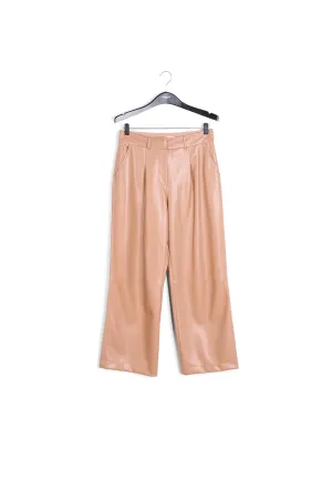Camel leather straight-leg pants