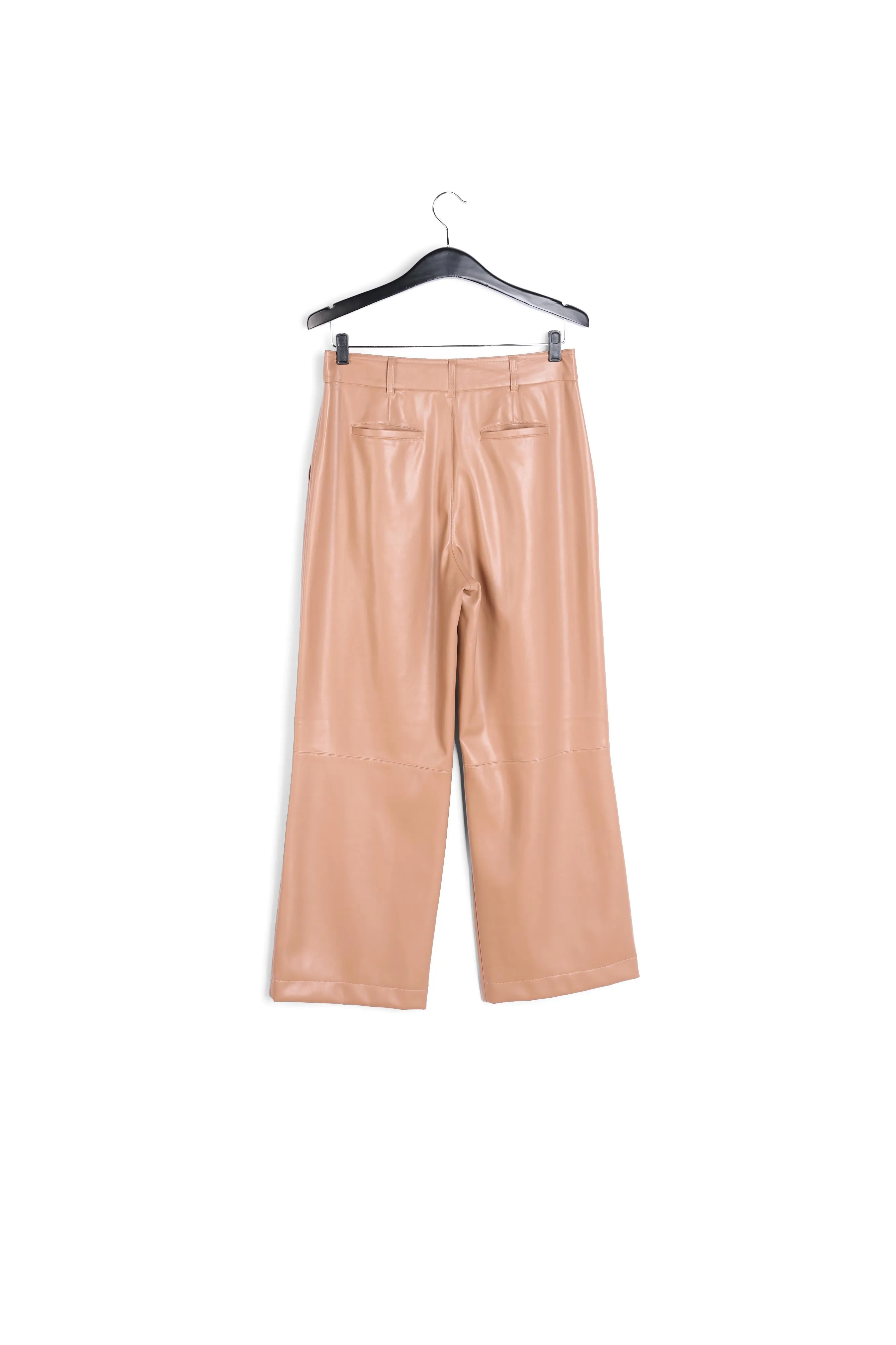 Camel leather straight-leg pants