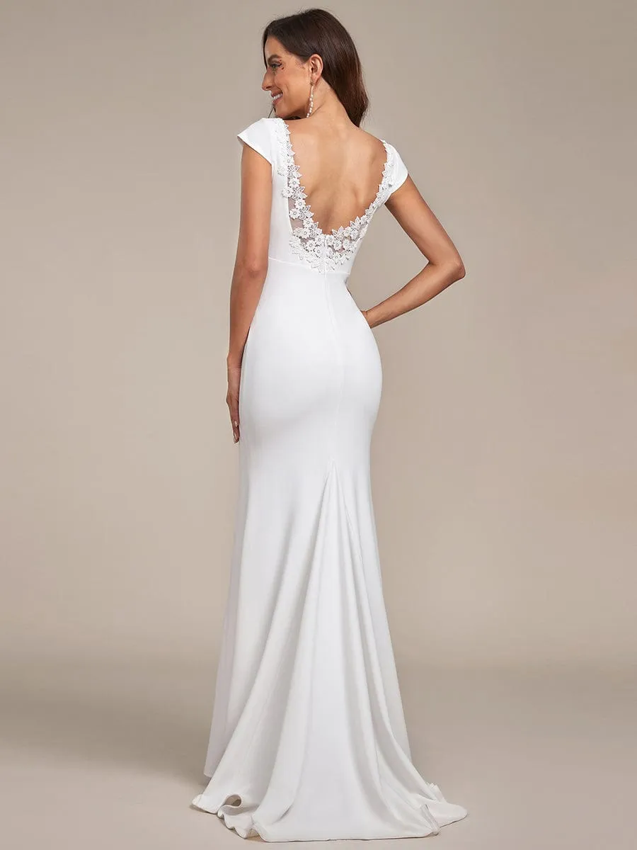 Cap Sleeve V-Neckline Lace Backless Wedding Dress