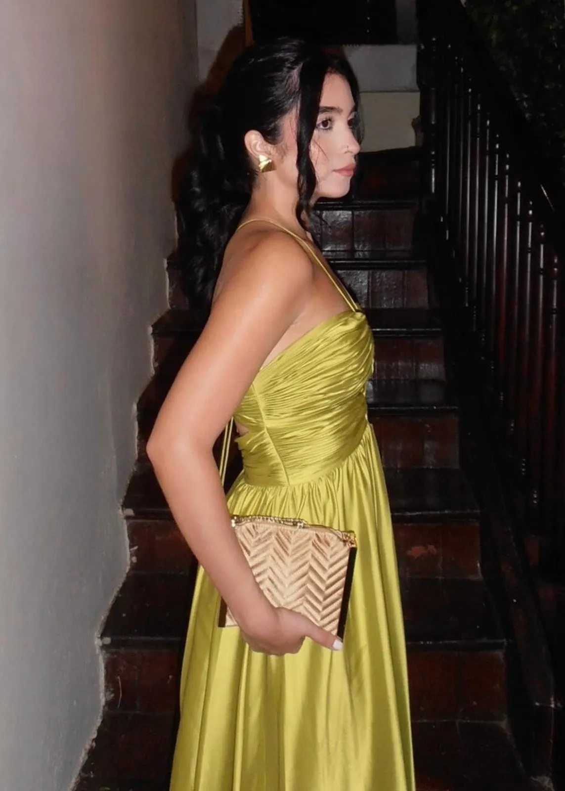 Carnation | Criss-cross Chartreuse Ruched A-line Halter Sleeveless Long Prom Dress