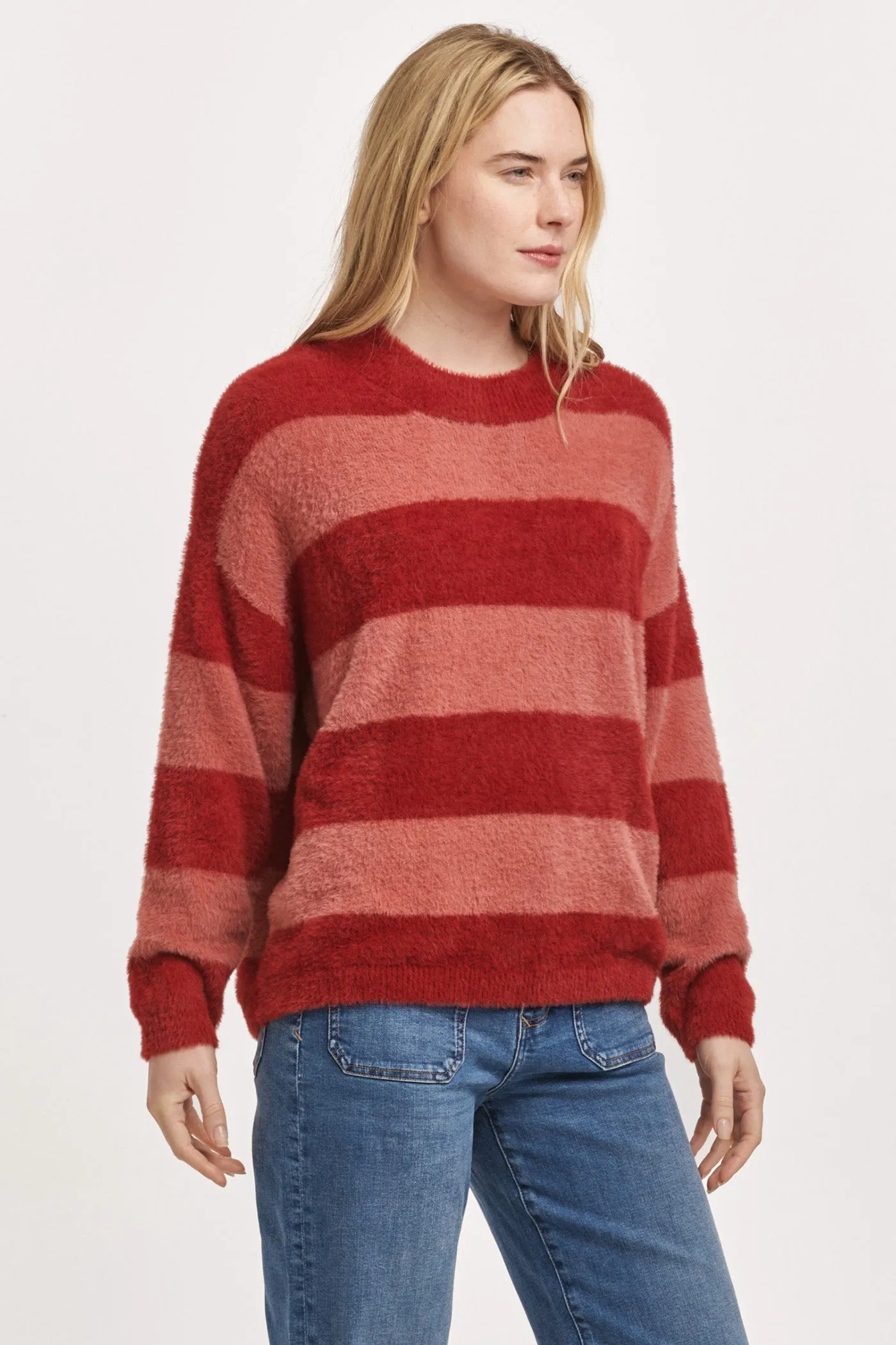 CAROLINE CREW NECK LONG SLEEVE RELAXED FIT SWEATER CANDY CANE