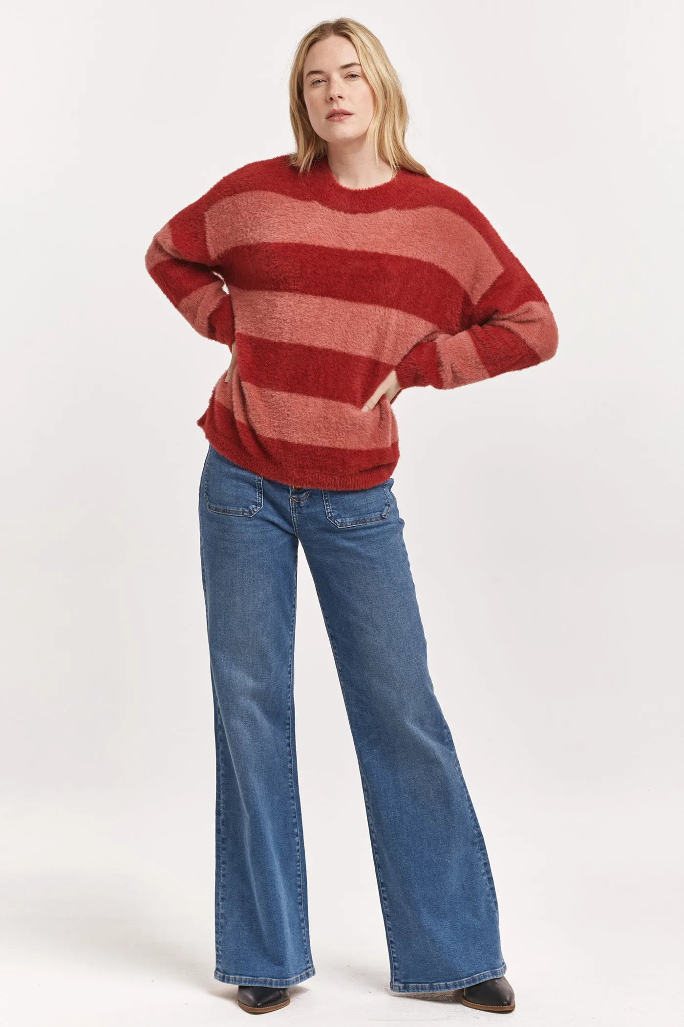 CAROLINE CREW NECK LONG SLEEVE RELAXED FIT SWEATER CANDY CANE