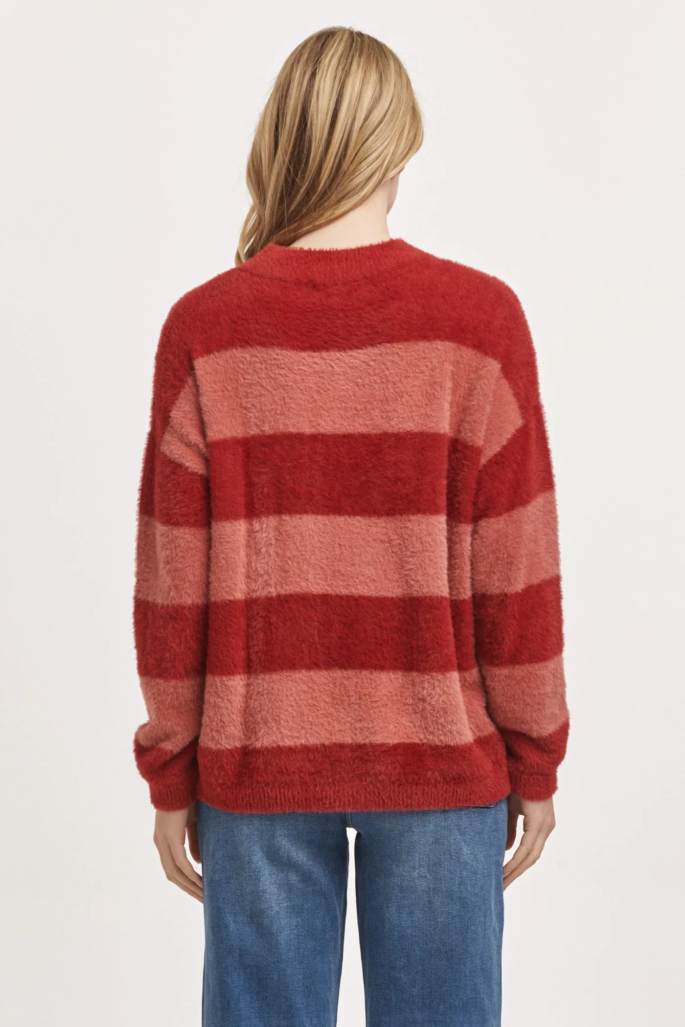CAROLINE CREW NECK LONG SLEEVE RELAXED FIT SWEATER CANDY CANE