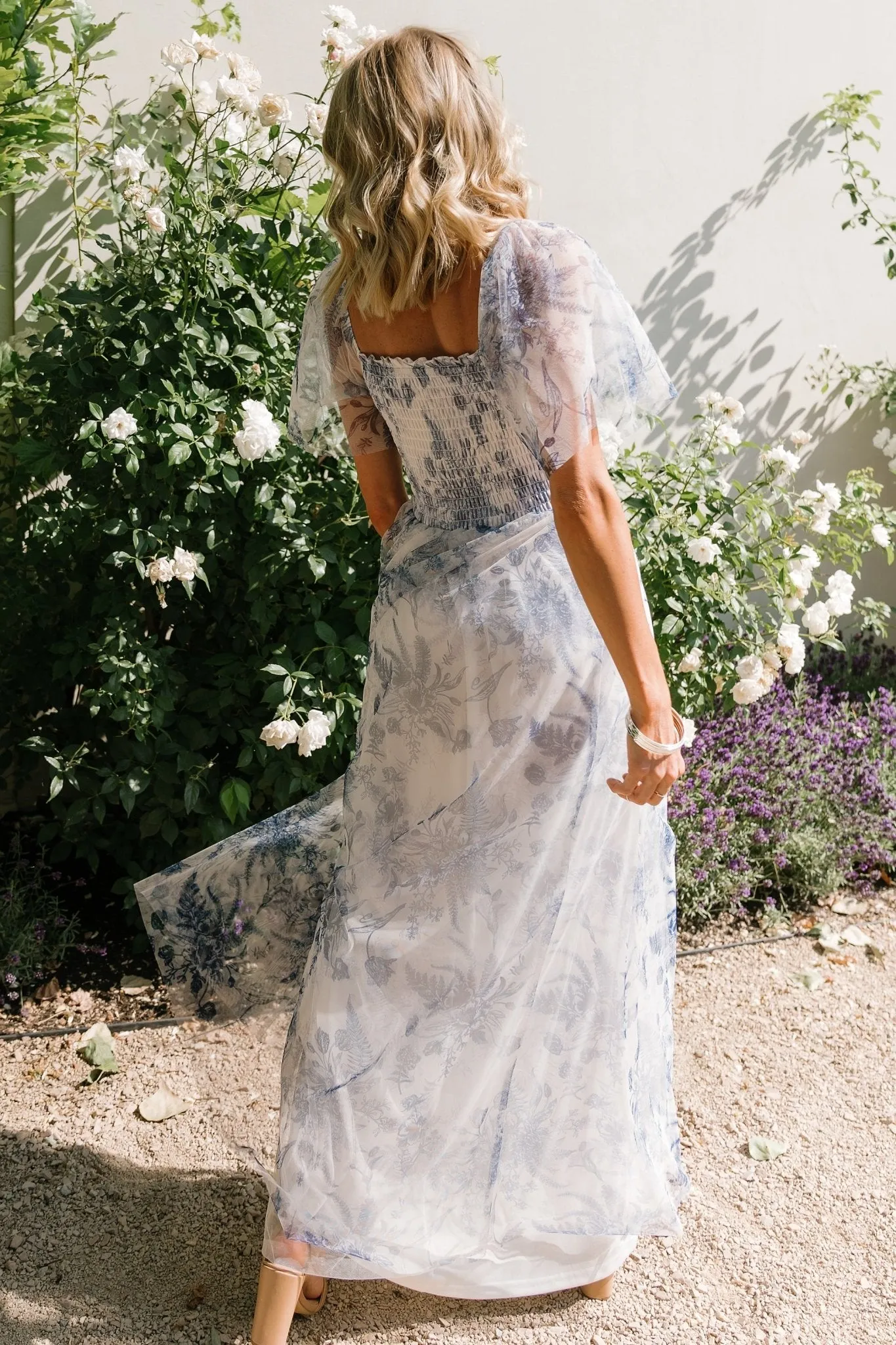 Cassandra Tulle Maxi Dress | Blue   White Floral