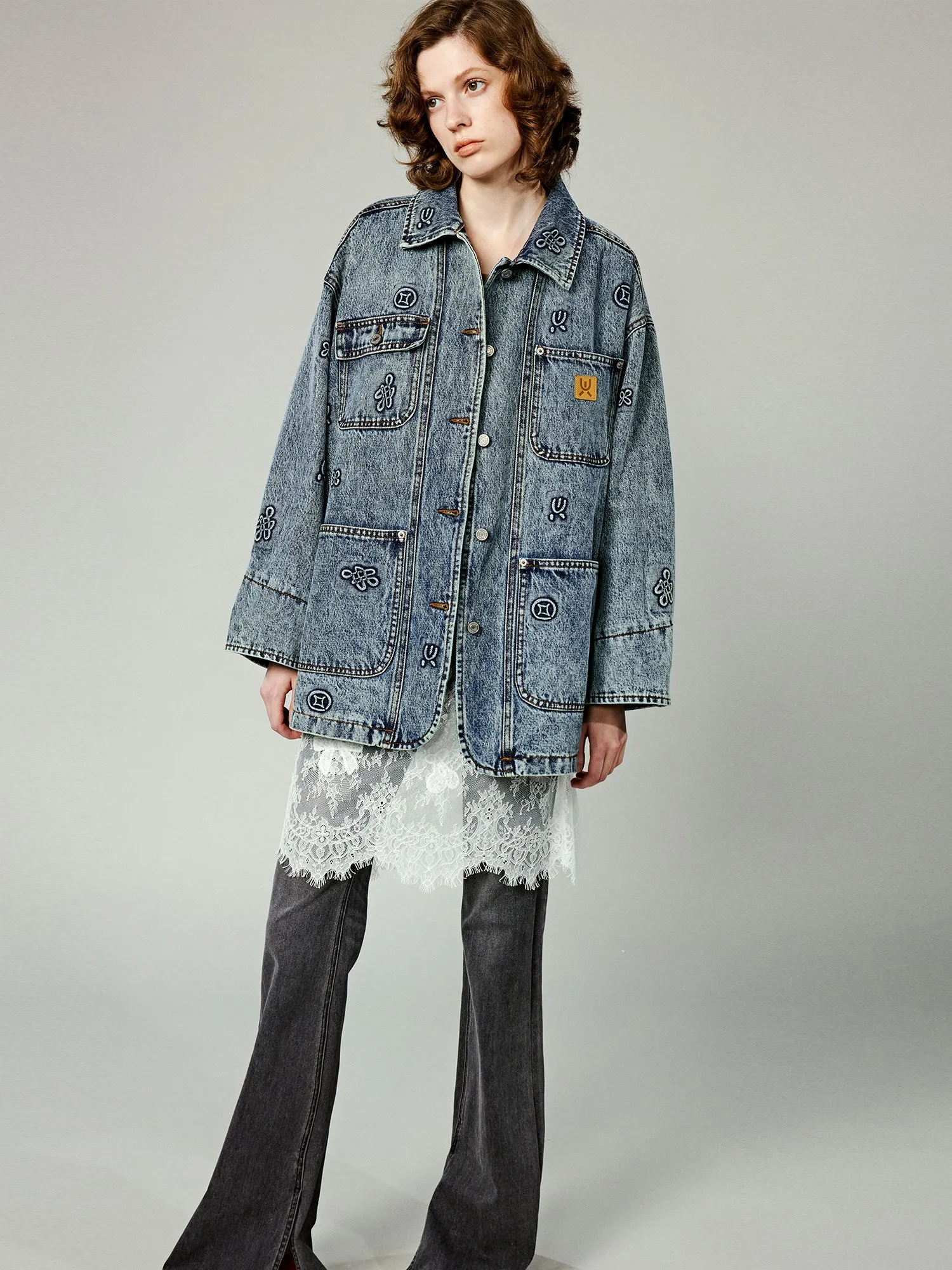 Chinese-Style embroidered hunting denim jacket