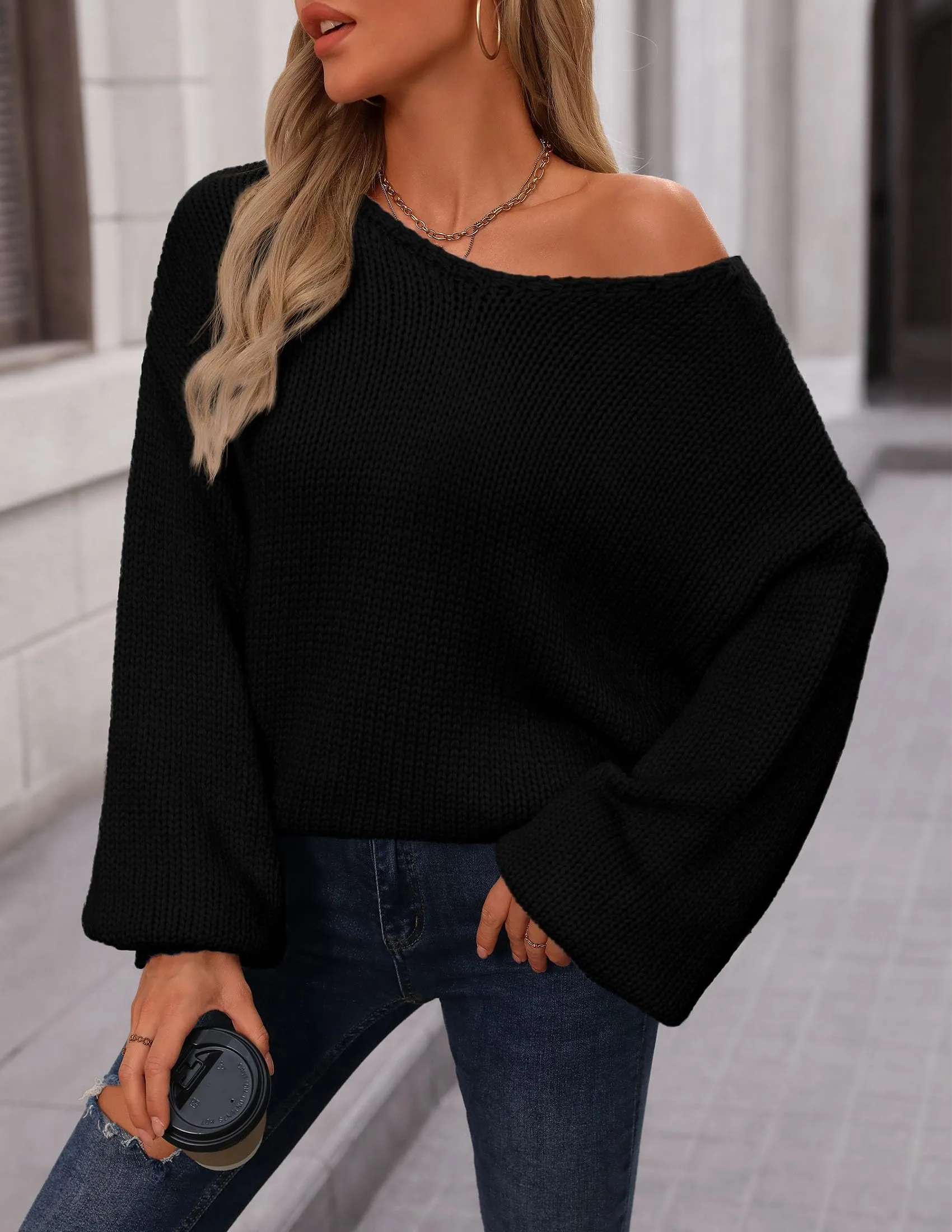 Chunky Loose Long Sleeve V Neck Oversized Casual Knit Pullover Sweaters