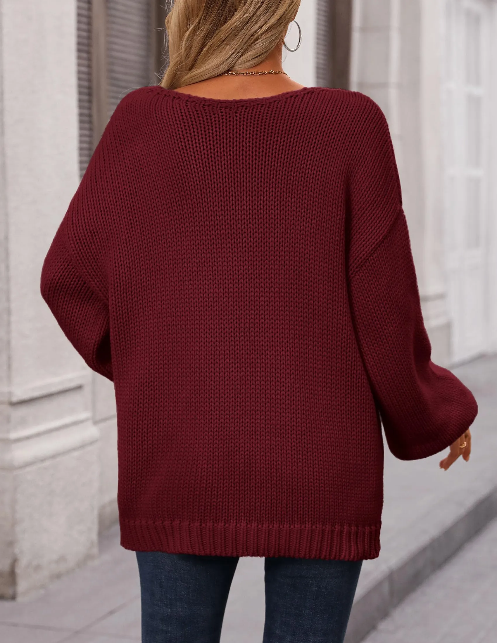 Chunky Loose Long Sleeve V Neck Oversized Casual Knit Pullover Sweaters