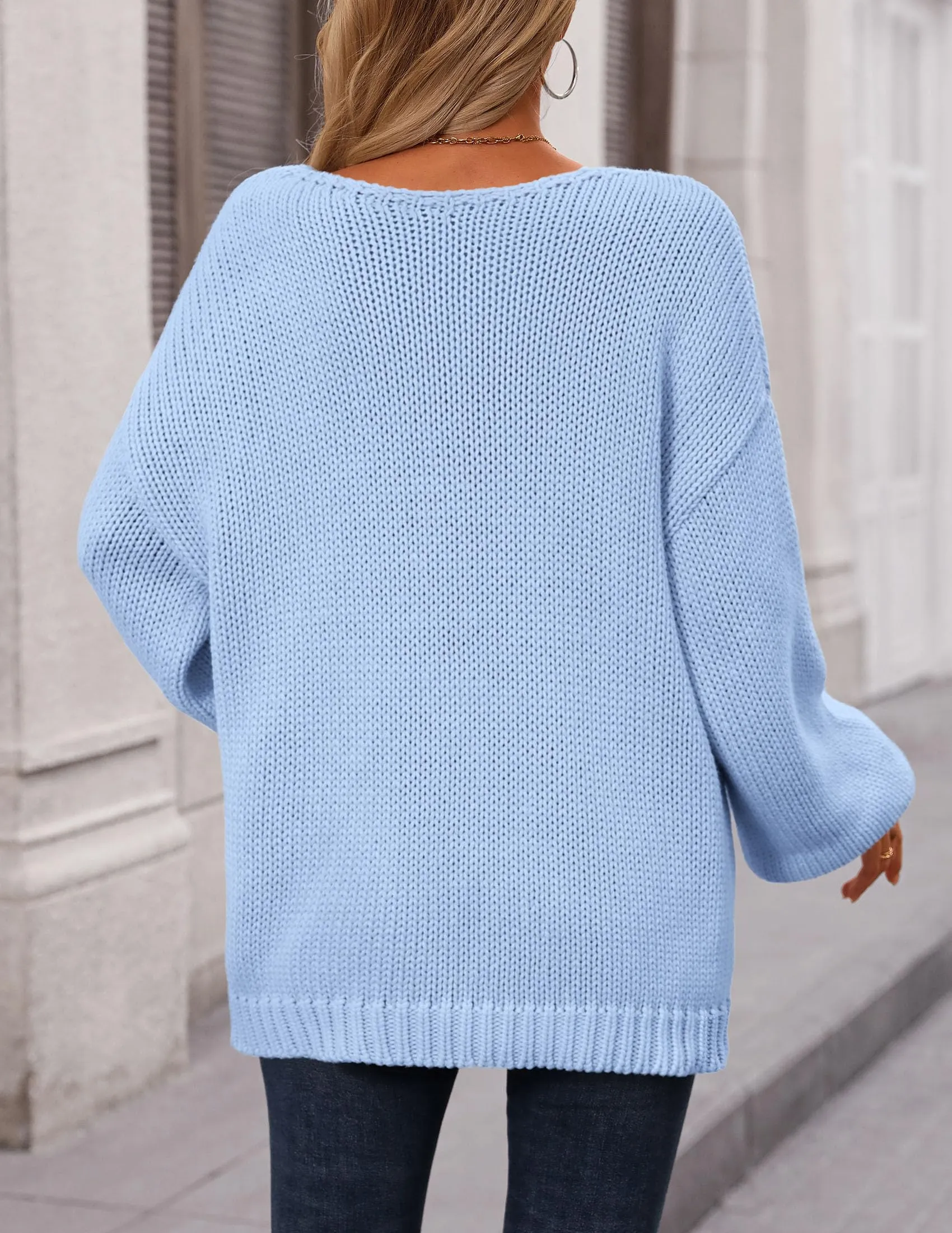 Chunky Loose Long Sleeve V Neck Oversized Casual Knit Pullover Sweaters