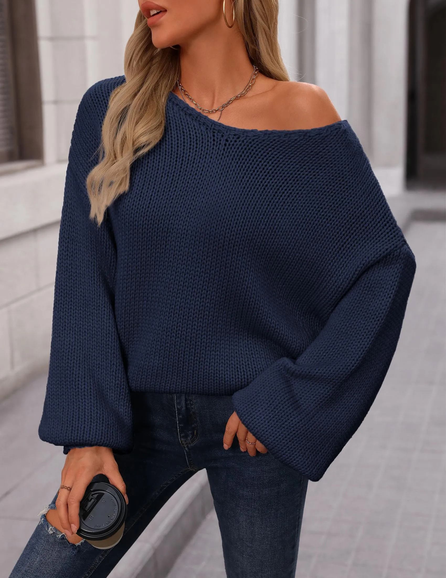 Chunky Loose Long Sleeve V Neck Oversized Casual Knit Pullover Sweaters