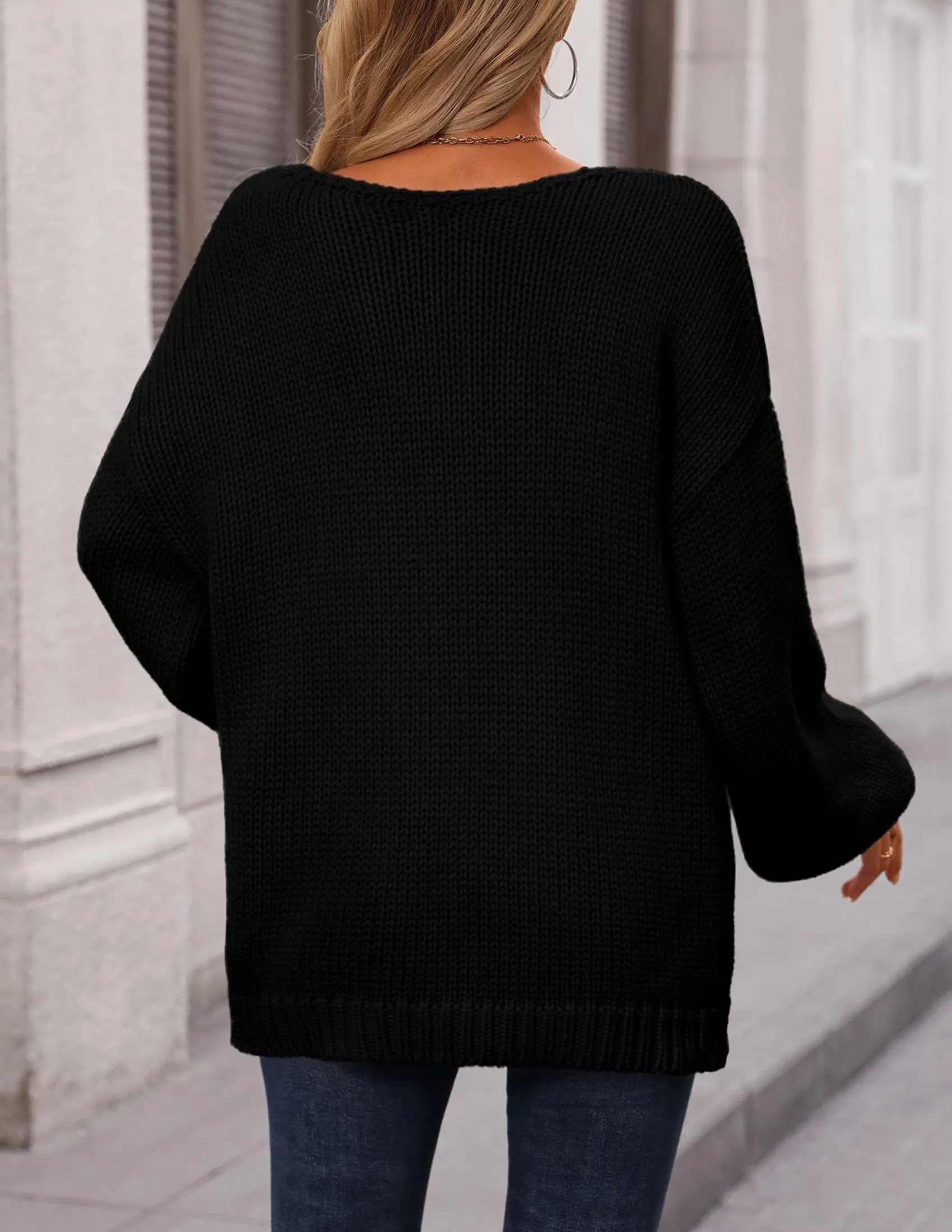 Chunky Loose Long Sleeve V Neck Oversized Casual Knit Pullover Sweaters