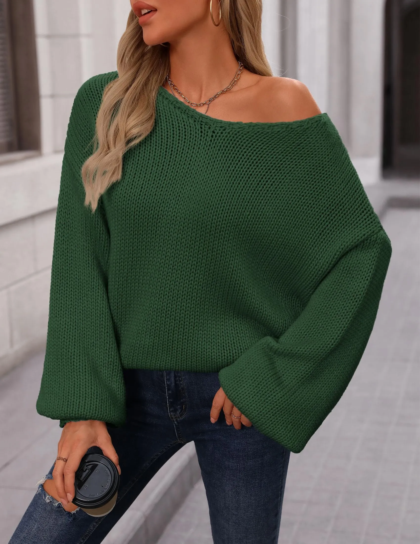 Chunky Loose Long Sleeve V Neck Oversized Casual Knit Pullover Sweaters