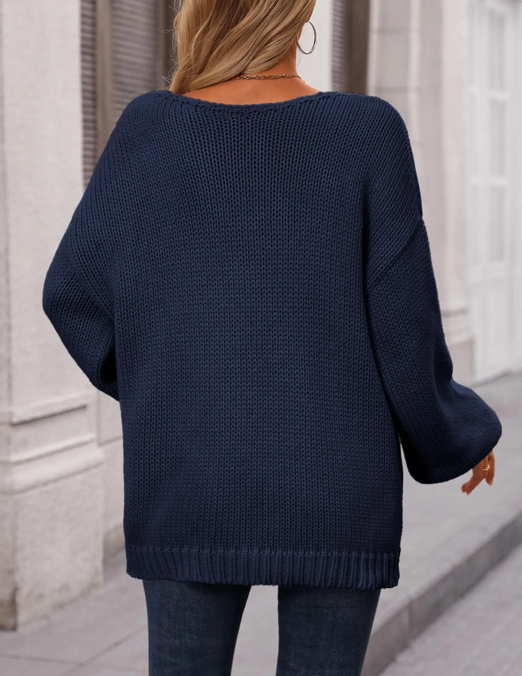 Chunky Loose Long Sleeve V Neck Oversized Casual Knit Pullover Sweaters