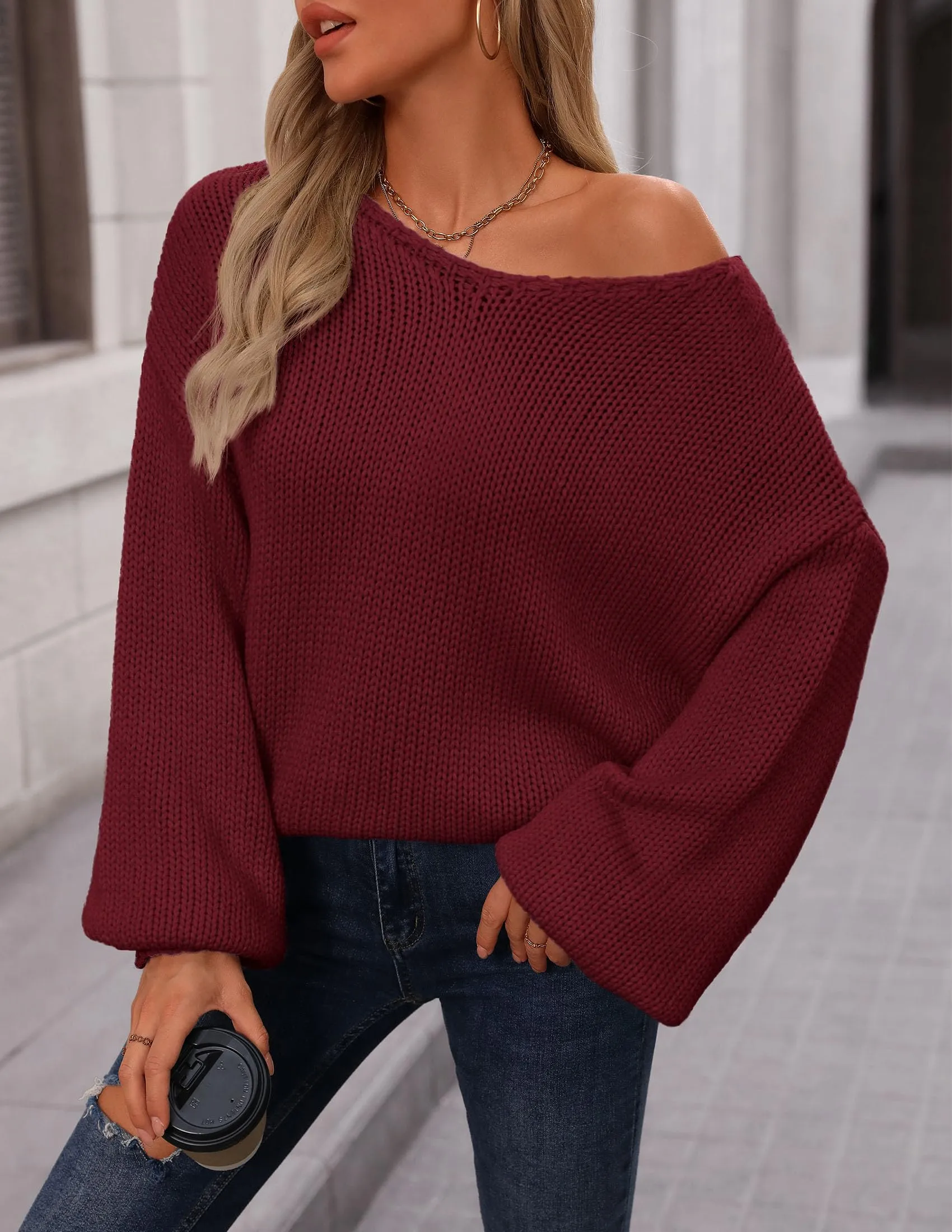Chunky Loose Long Sleeve V Neck Oversized Casual Knit Pullover Sweaters