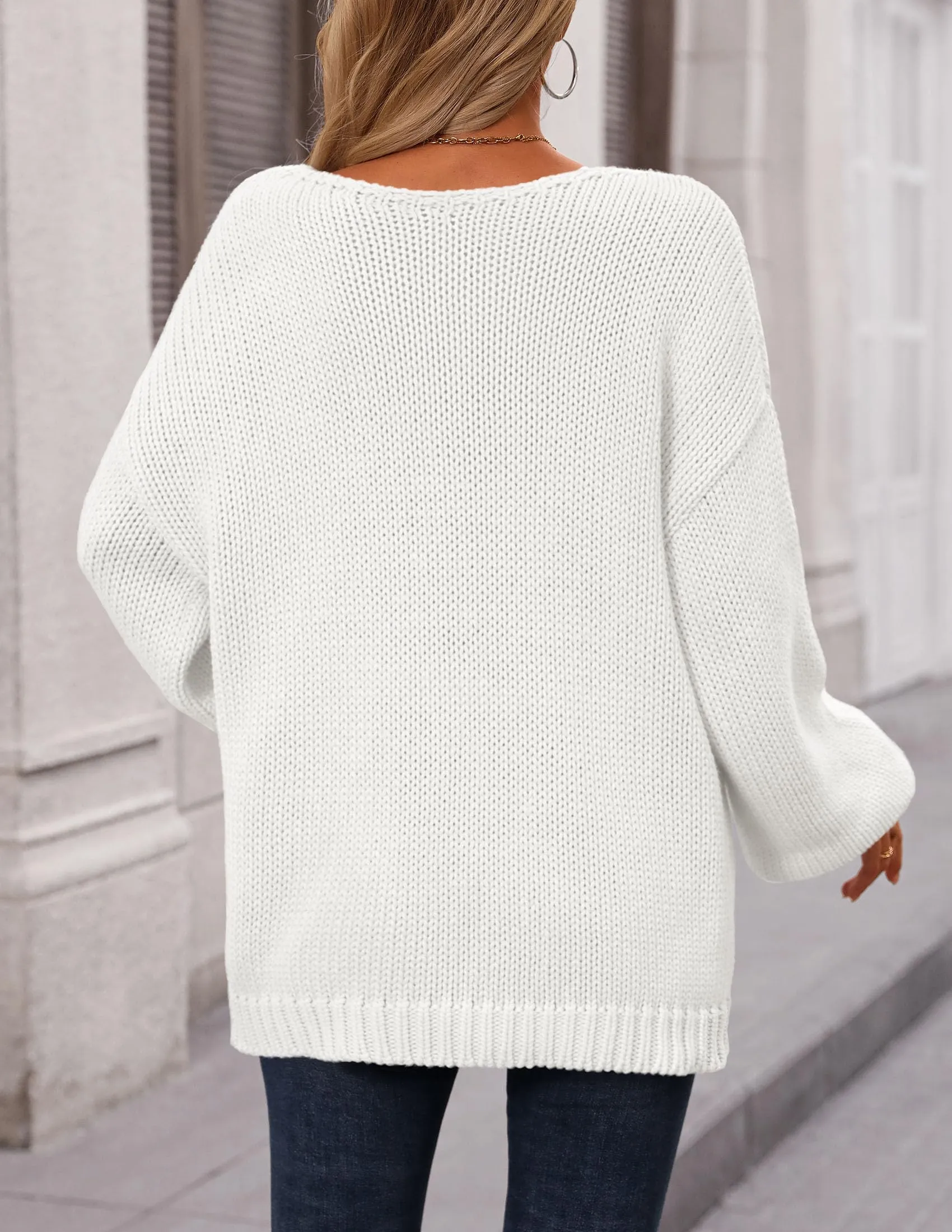 Chunky Loose Long Sleeve V Neck Oversized Casual Knit Pullover Sweaters