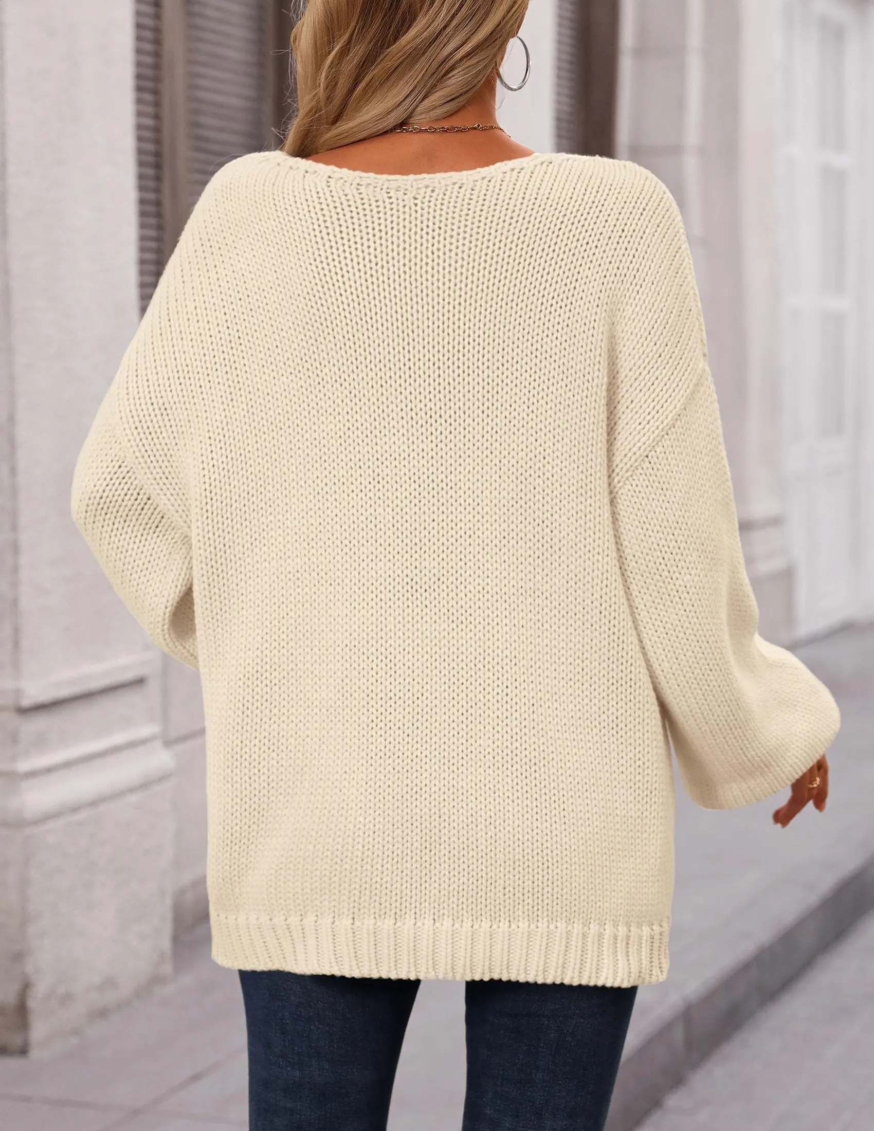 Chunky Loose Long Sleeve V Neck Oversized Casual Knit Pullover Sweaters