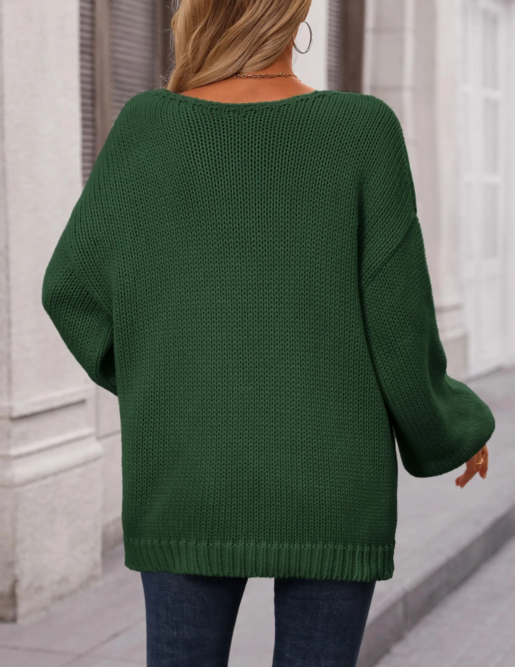 Chunky Loose Long Sleeve V Neck Oversized Casual Knit Pullover Sweaters