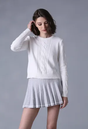Cotton Cashmere Center Cable Crop Sweater