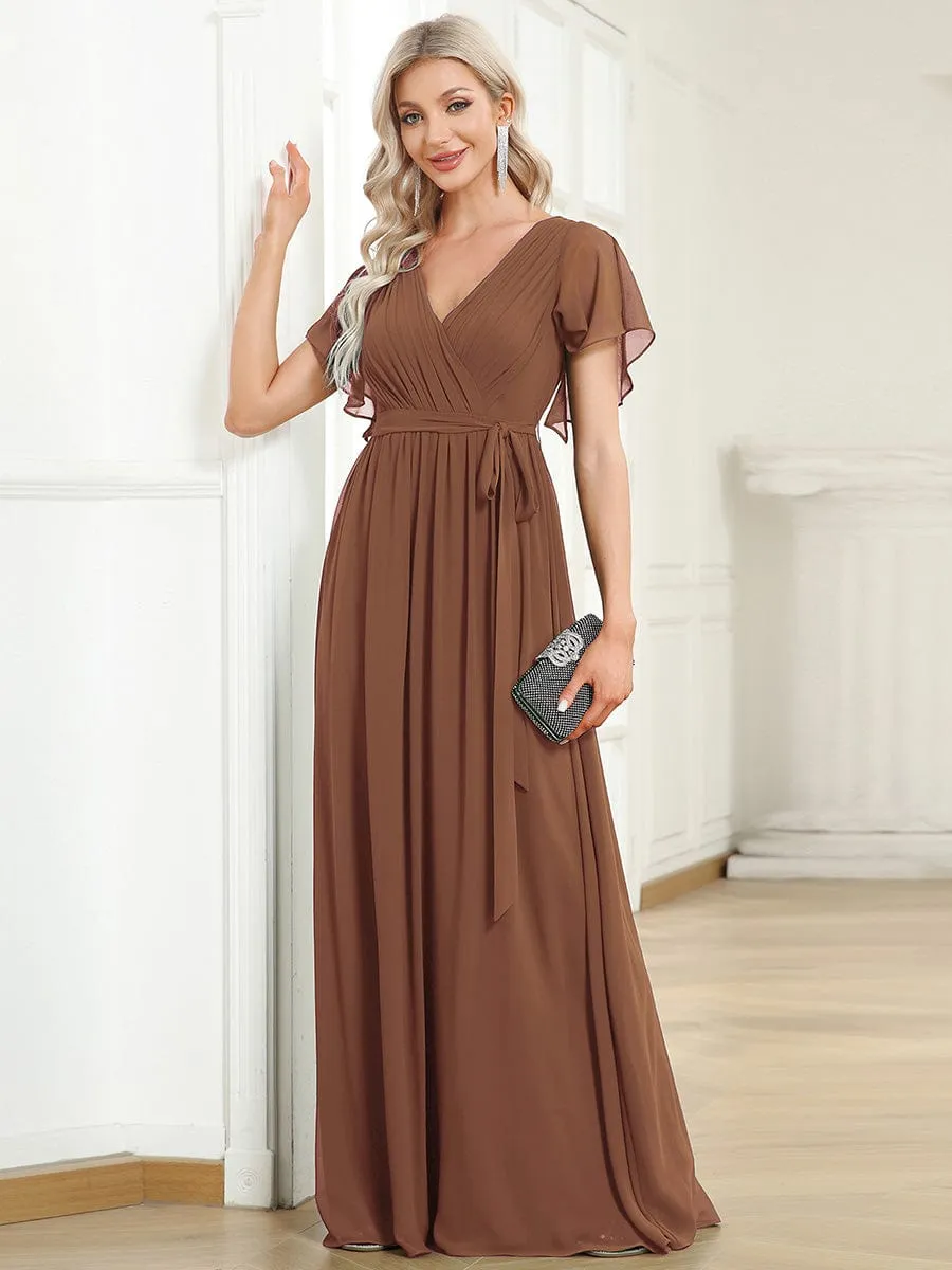 Custom Size Tie-Waist Pleated A-line Evening Dress